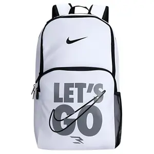 Nike 3Brand Series Large Capacity Polyester Backpack with Multi-Pocket Print, Unisex Couple Style, Pure White