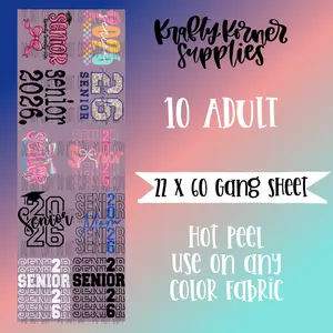 Senior 2026 DTF Transfer Gang Sheet, 22 x 60
