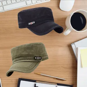 Unisex 2-Piece Cadet Army Baseball Cap - Adjustable, Breathable Mesh Back, Retro Flat Top, Lightweight Sun Hat for Outdoor Walking, Street Photography
