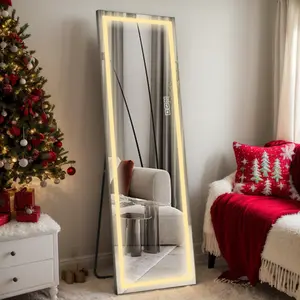 LED Mirror Full Length Mirror with Lights Wide Standing Tall Full Size Mirror for Bedroom Giant Full Body Mirror Large Floor Mirror with Lights Stand Up Dressing Big Lighted Mirror Decor Hanging Aluminium Durable Glass Traditional