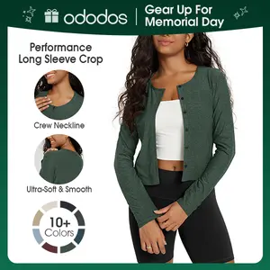 ODODOS Women's Cardigan - Ultra Soft odSTRATUM Tech Performance Long Sleeve Crop UPF 50+ Button Down Crewneck Top