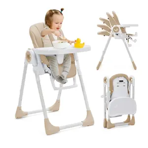 7-in-1 Foldable Baby High Chair, 5-Position Recline Toddler Dining Chair with 7 Adjustable Heights, 5.9" Ultra-Slim Space Saving Highchair, Waterproof PU Cushion, 6-36 Months