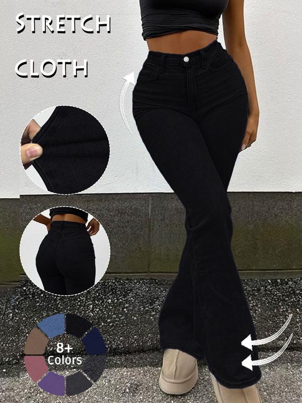 GILIPUR Y2K Women's High Waist Flare Leg Jeans, Casual Button Fly Pocket Design Bell Bottom Denim, Women's Bottoms for Daily Wear, Kardashian Style, 000 Jeans, Fashionable And Versatile Women's Jeans, Suitable For Spring, Summer, Autumn And Winter, Tchic