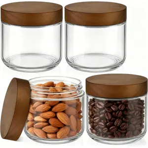 8 oz Glass Mason Jars with Lids, Small Glass Container with Acacia Wood Airtight Lid, Wide Mouth Canisters for Chia Pudding Loose Tea Coffee Salad Snacks Yogurt Spice, 4-Pack