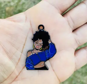 African American, Ethnic, Black Girl Blue Shirt, Enamel Charm Pendant, DIY Jewlery