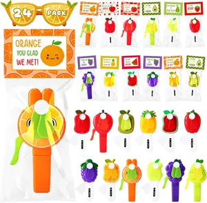 24 Pack Mini Portable Fans with Cards Gifts Cute Animal Fruit Ice Cream Handheld Press Cooling Fans for Summer Birthday Party End of the Year Pool Outdoor Activity Prize Exchange(Fruits)