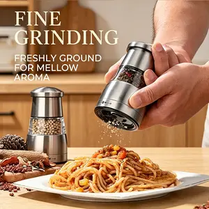 Stainless Steel Manual Pepper Grinder, Adjustable Coarseness Spice Mill for Kitchen Cooking