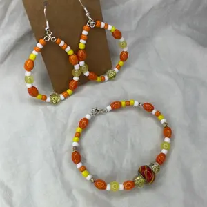 Handcrafted 2-Piece Yellow, Orange and White Jewelry Set - Earrings and Bracelet