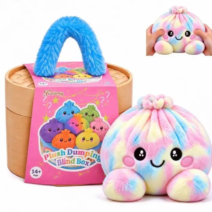 Cute Rainbow Plush Dumpling with Bamboo Steamer Gift Box, Reversible Twist Carry Plush, Lovely Stuffed Doll, Party Favors, Home Decor & Holiday Gift