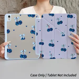 Sea salt cherry painting pattern, with adjustable stand and pen slot, foldable anti slip Y-fold TPU protective case, suitable for Samsung, iPad mini, iPad Air, iPad Pro/iPad 10th generation, 11th generation and other series of iPad protective cases