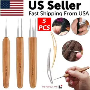 5Pcs DIY Crochet Needle Hook Bamboo Handle Dread Knit Hair Making Braiding Tool Does not apply