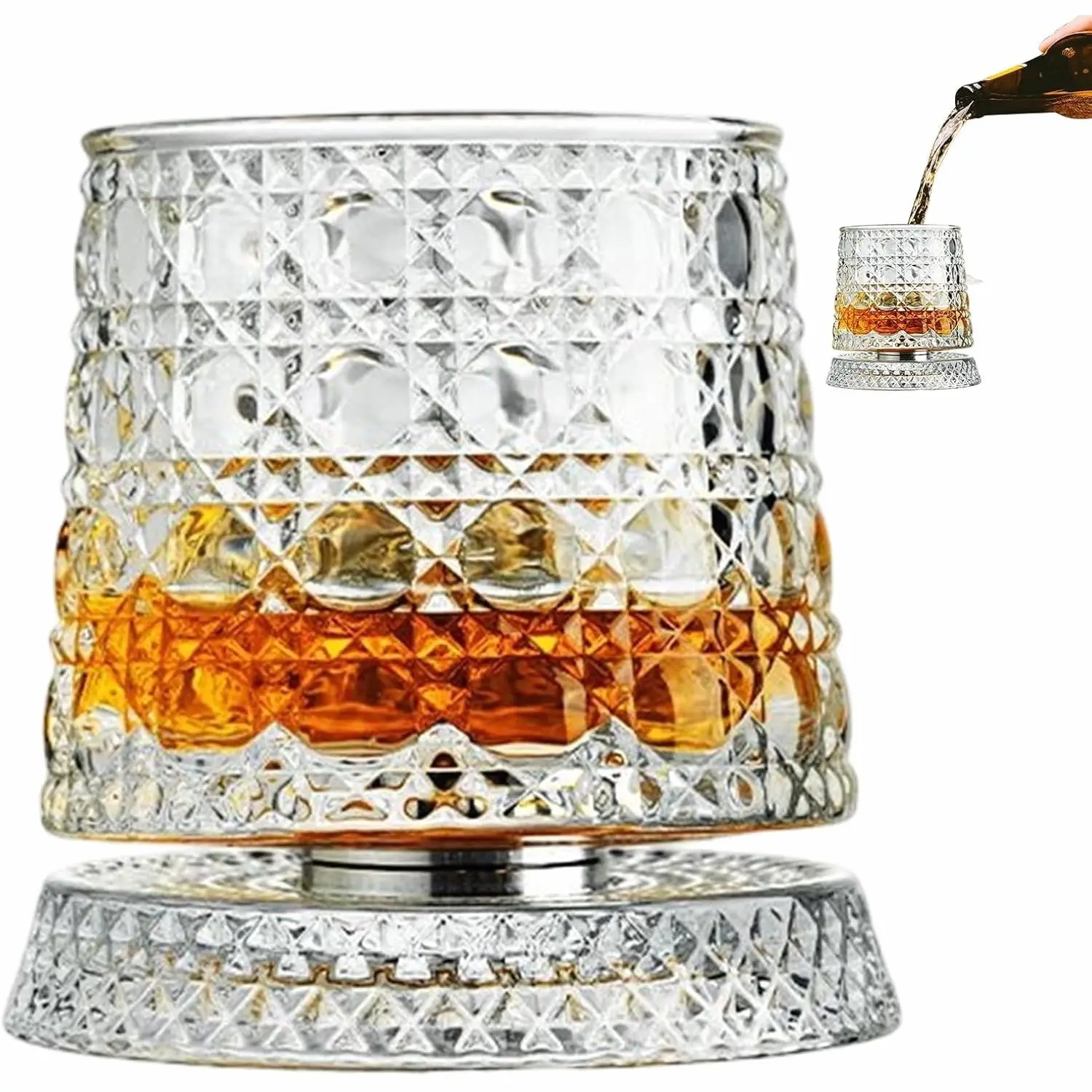 360 Degree Spinnings Whiskey Glass, Rotating Crystal Tumbler with Stress Relief Base, Premium Lead-Free Glassware for Bourbon & Cocktails, Gift for Men, Husband, Dad (Father's Day, Birthday)