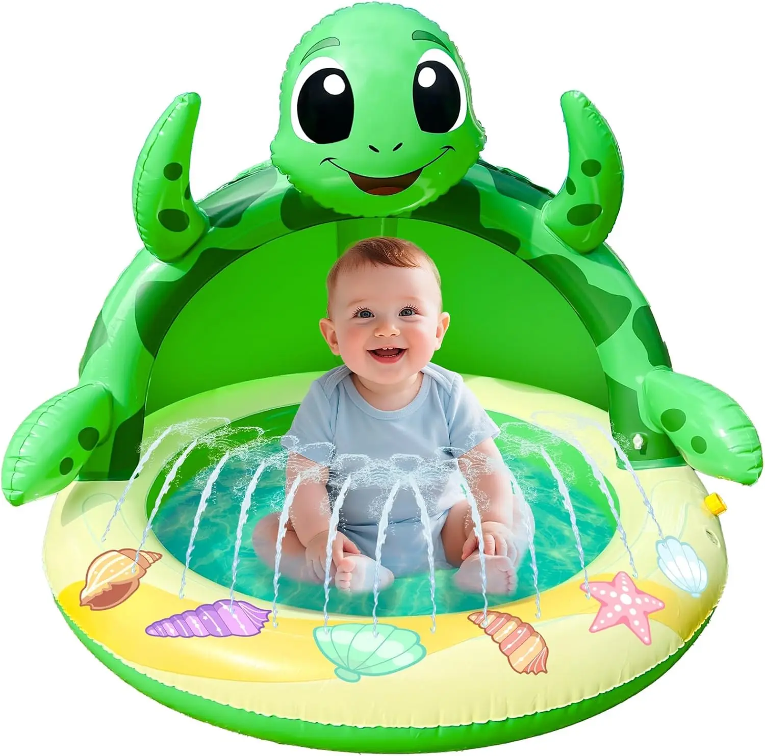 Baby Pool Toddler Sprinkler Water Play Mat, Turtle Baby Pool Float Sprinkler for Kids- Inflatable Kiddie Pool with Canopy Outdoor Water Toys for Summer Play Center Backyard Water Activity Games
