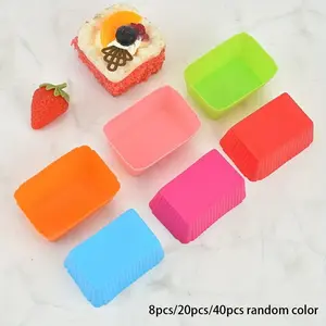 8pcs/20pcs/40pcs Silicone Rectangular Muffin Cups, Random Colors, Reusable Cake Liners, Molds for Muffins And Puddings, Essential Baking Tools, Kitchen Gadgets, And Family Kitchen Supplies