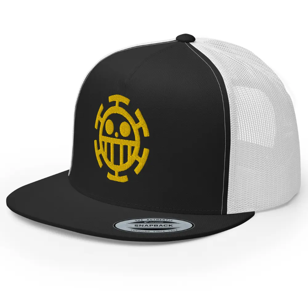 RIVEMUG Anime Trafalgar Law Embroidered Flat Bill Trucker Hat High Crown Adjustable Cap