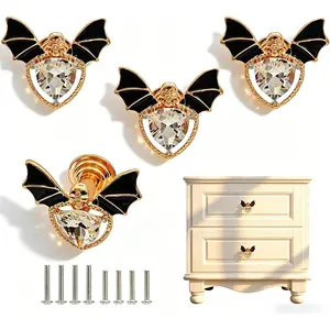 Bat Knob, Gothic Knobs Pulls Handle for Cabinet Drawer Closet Dresser Bookcase Wine Gothic Theme Furniture Single Hole Crystal Skull Bat Knob Pull 4PCS