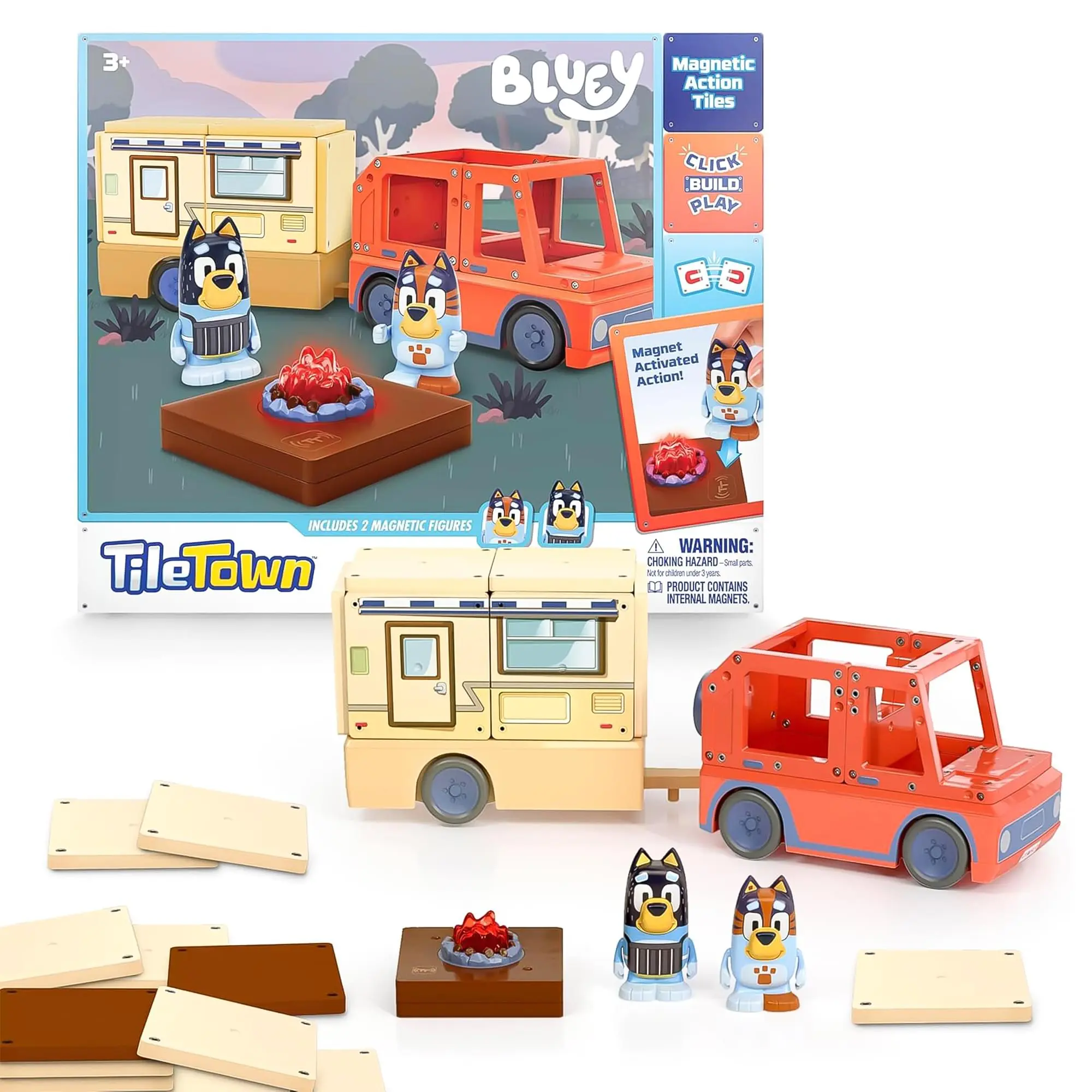 Bluey Heeler Camper Tile Town 13-Piece Magnetic Tile Playset