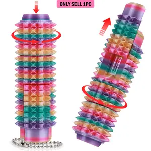 5-in-1 Spiky Sensory Fidget Toy - Rainbow Clicker Roller Stress Relief, ADHD Anxiety Relief, Portable Keychain for Kids & Adults, Decompression Squeeze