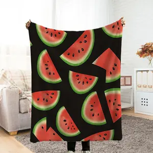 Plush Flannel Blanket - Soft, Lightweight and All-Season Bedspread with Black-Red Watermelon Slice, Green Rind and Pink Flesh Patterns, Thick Faux Fur Blanket, Bedroom Throw, Couple Photo Blanket