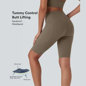 Halara UltraSculpt High Waisted Butt Lifting Tummy Control Shaping Training Biker Shorts 9'' with Pockets