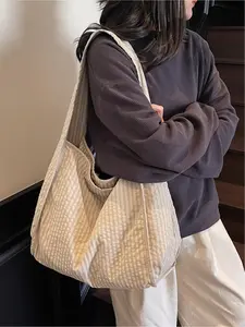 Women's Solid Color Plaid Pattern Zipper Crossbody Bag, Fashionable Lightweight Large Capacity Shoulder Bag for Daily Used, Casual Trendy Versatile High-quality Daily Commuting Bag, Crossbody Tote Bag