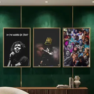 Popular Rapper J. Cole Painting Calligraphy HD Heavy-Duty Waterproof Wrinkle-Resistant Canvas Print – Tool-Free Durable Hides Wall Flaws & Boosts Style for Living Rooms Bathrooms