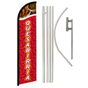 Quesabirria Windless Vertical Flag Complete Kit, 11.5x2.5 ft Polyester Fabric Banner, Steel-Aluminum Frame, Festive & Party Supplies Backdrop for Home, Outdoor Display