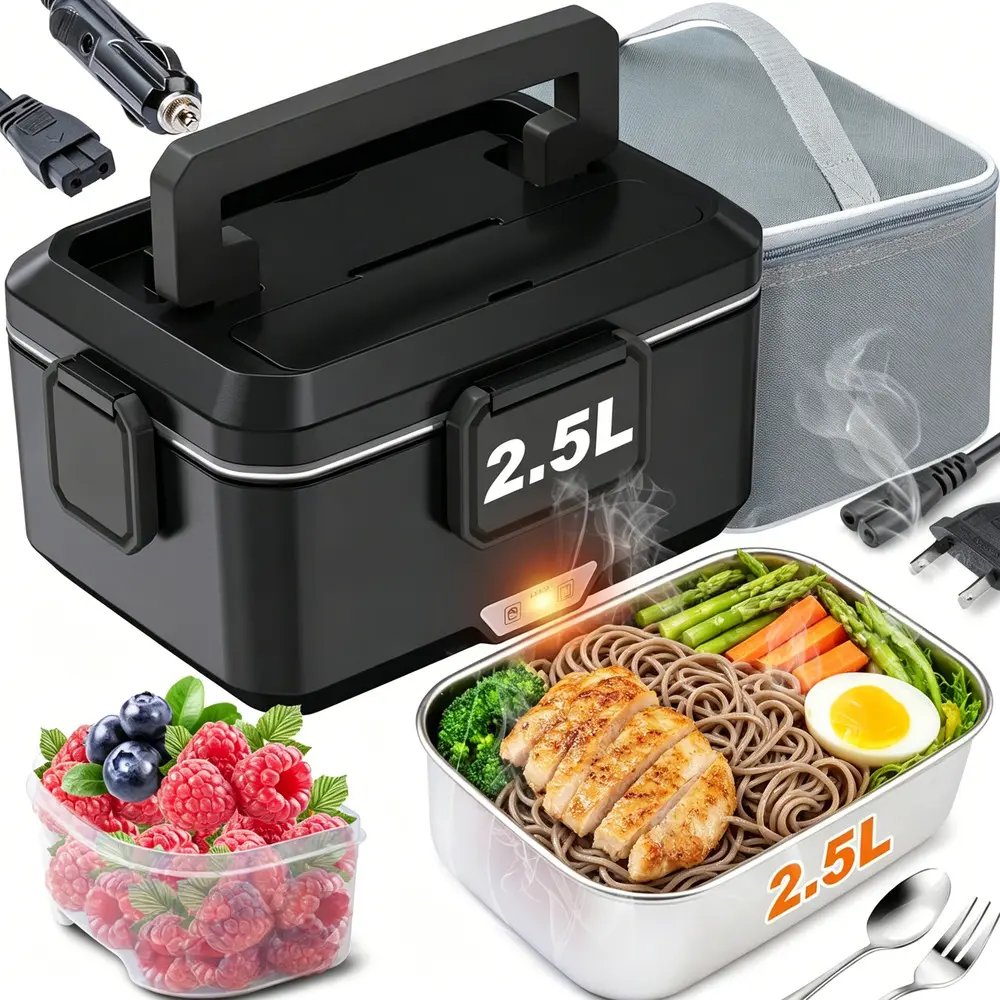 Grey Pink Two Tone Electric Food Warmer Lunch Box, Wired Powered No Charging Required Outdoor Travel Use