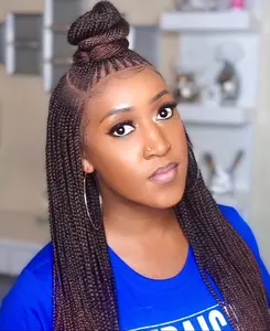 Braided Lace Wig with Bun - 13x3 Lace Frontal, Super Lightweight, Medium Brown Swiss Lace, Pre-Plucked Baby Hairs, 4 Wig Combs, 24 Inches, 180% Density, Small Cap