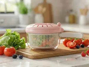 Large Salad Spinner with Vegetable Chopper, Drain Basket, Bowl, and Strainer - Multifunctional Kitchen Appliance - Removable Lid for Food Prep, Fruit, Stainless Steel