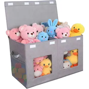 Large Stackable Storage Bins with , Collapsible Sturdy Storage Organizer Boxes Bins Baskets, Foldable Closet Organizer Baskets for  (Grey, M)