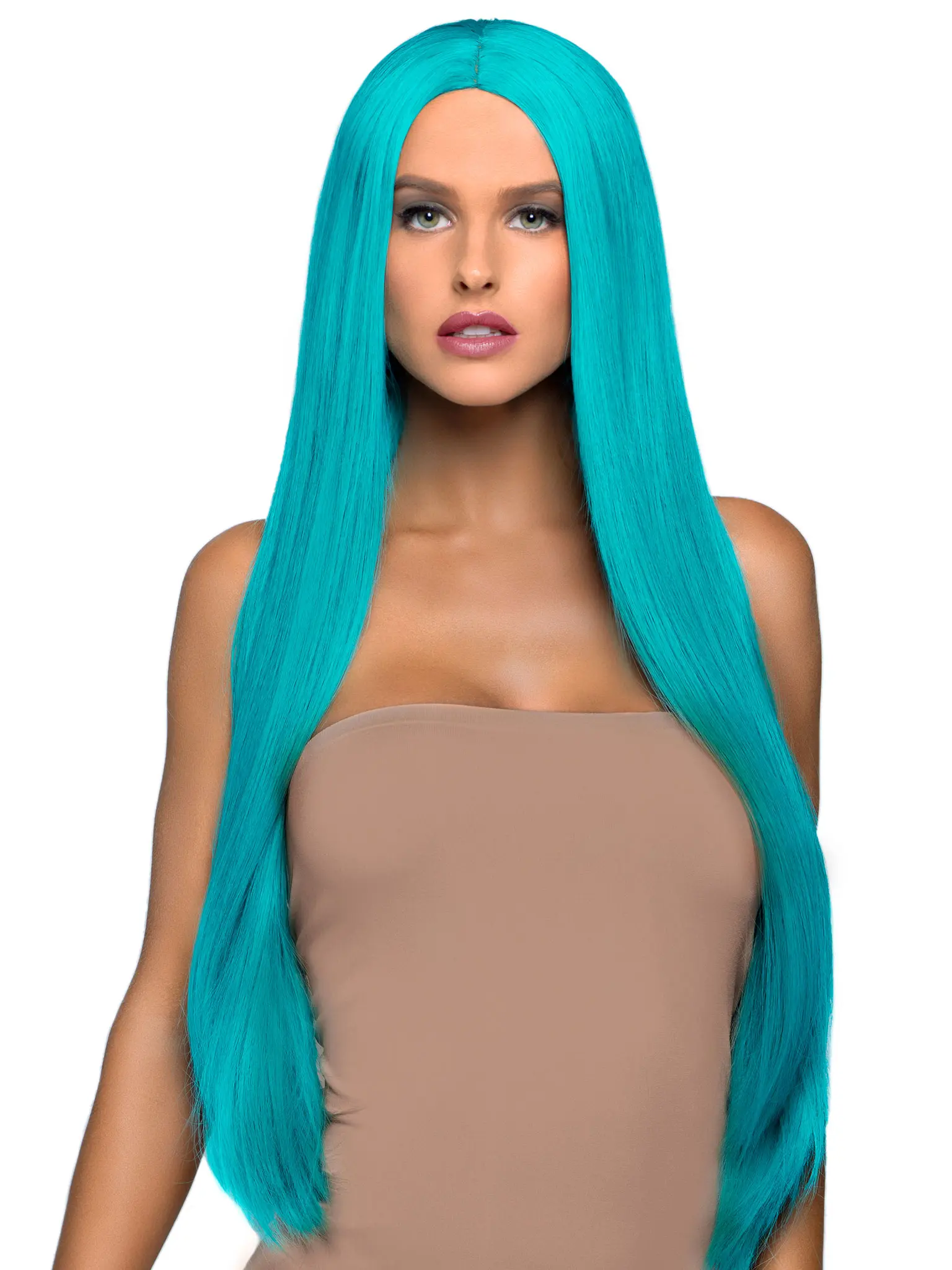 3" Long Straight Wig in vibrant TURQUOISE! This eye-catching wig