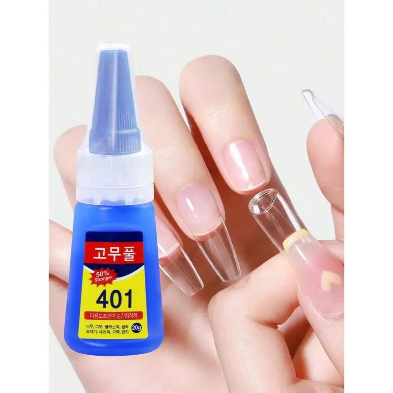 Super Strong Korean 401 Clear Nail Glue, Low Whitening Multi-Functional Adhesive for Nail Art Metal Plastic Jewelry Decorations