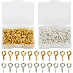 Coolrunner 600pcs Small Screw Eye Pins, 10mm x 4.5mm Eye pins Hooks, Eyelets Screw Threaded Silver Clasps Hooks Eye Screws for Arts DIY Making (Gold+Sliver)