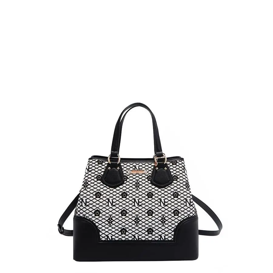 Nicole Lee USA Monogram Pattern Handbag with Rhinestones Decor