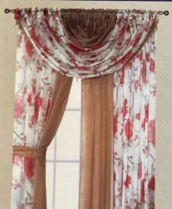 Luxury Home Complete Window Sheer Curtain All-in-One Set with 4 Attached Panels and 2 Attached Valance with Beads- Window Curtain for Living Room, Bedroom, or Dining Room