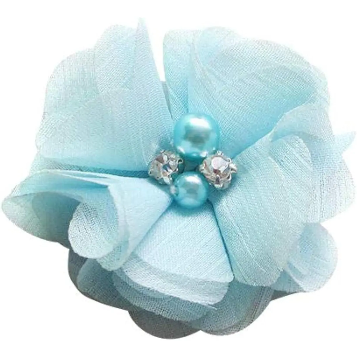 Pack of 12 count Chiffon  Ribbon Bows W/Beads 2-3/8" (60mm) Appliques Wedding Decor Bulk Lots (Blue)