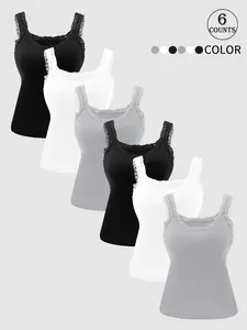 6 piece women lace trim sleeveless cami padded inner wear Tank Top
