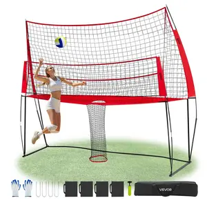VEVOR 2-in-1 Volleyball Training Net System, Freely Height-Adjustable Practice Equipment with Ball Return, Portable Net Station, Easy Setup for Backyard Indoor Outdoor Serving Spiking Improve Accuracy