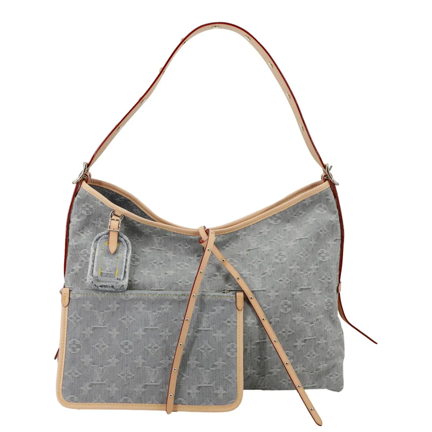 Pre-owned Louis Vuitton Denim Shoulder Bags CarryAll MM Monogram Shoulder Bag Washed Grey