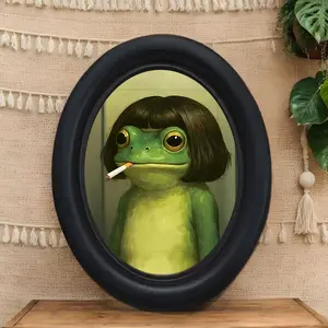 Vintage Art Style Long Hair Frog Smoking Decorative Home Item, Home Decor Ornaments, Perfect for Halloween Christmas Thanksgiving Wall Decoration