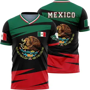 Mexico Soccer Jersey, Mexican Flag Eagle Crest Black Green Red V-Neck Tee, Brush Slash Pattern Viva Mexico Shirt, Men Women Unisex Football T-Shirt, Patriotic Heritage Pride Graphic, Streetwear Sportswear Casual Summer Tops