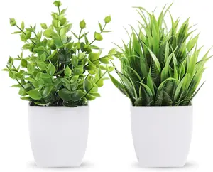 Der Rose 2-Pack Mini Artificial Potted Plants, Small Fake Indoor Plants for Home Decor, Table Accents, Bathroom Styling & Flower Arrangements