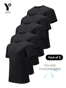 5-Pack Lightweight Men's Crew Neck T-Shirts, Quick Dry Breathable Moisture-Wicking Tops for Gym Running, Comfortable Fitted Sports Shirts, Gym Workout Clothes, Moisture Wicking Tee