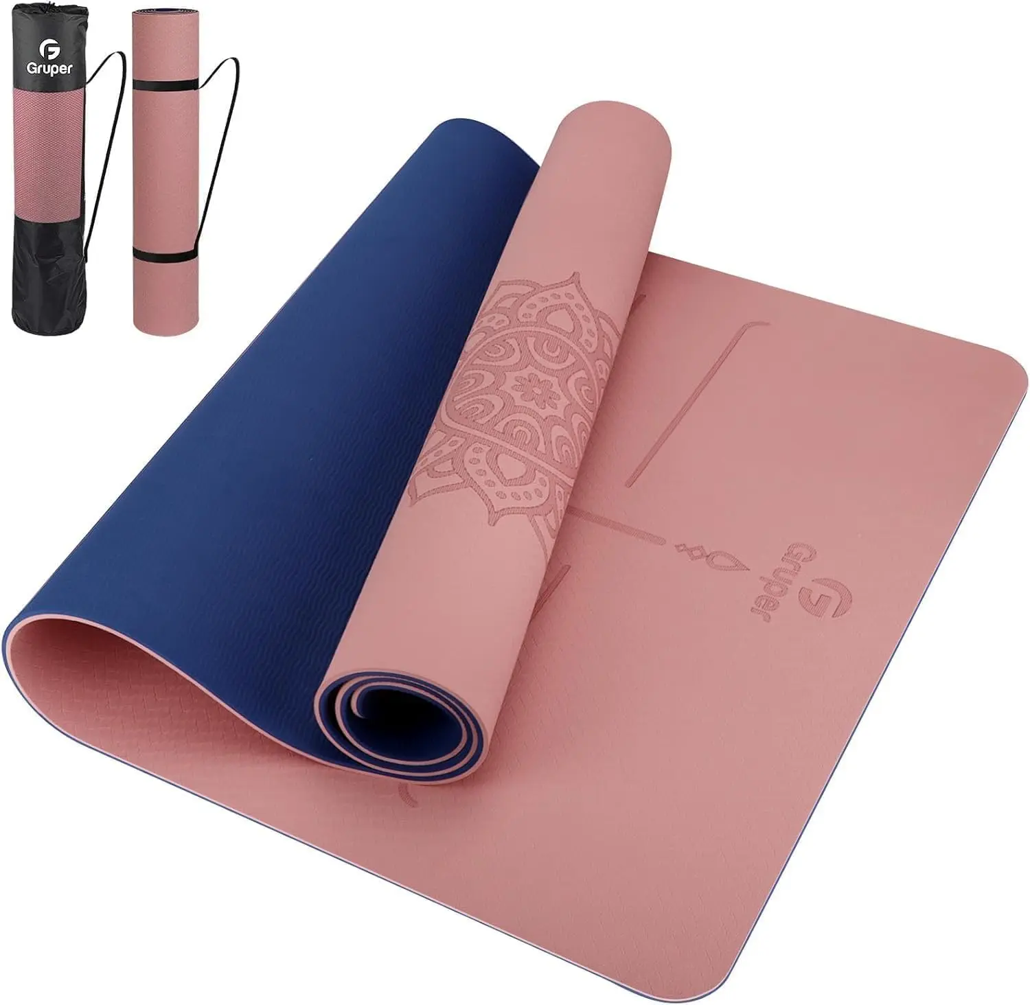 Gruper Yoga Mat Non Slip TPE Extra Wide Yoga Mat with Alignment Mark, 72"L x 32"W x 0.32"Th (183cm x 80cm x 8mm) Anti-Tear Exercise Mat with Carrying Strap and Bag, Workout Mats for Yoga, Pilates