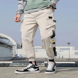 Men'S Casual Cropped Pants, Solid Color Polyester 100% Skinny Fit, Multi-Pocket Utility Design, All-Season Woven Fabric, Non-Stretch, 235g/m² - Grey