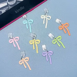 Personalized Kindle Bow Charm USB-C Dust Plug | Pastel Initial Kindle Charm | Cute E-Reader Accessory Gift | Book Lover Gift