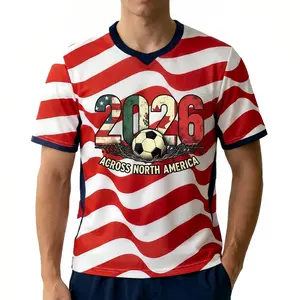 2026 North America Themed Red White Striped Soccer Fan Jersey