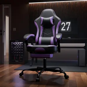 Gaming Chair, Ergonomic Computer Chair with Footrest and Massage Lumbar Support, Height Adjustable Swivel Video Game Chair for Adults, 300lb Max, Blue Beige,Black Purple,Green