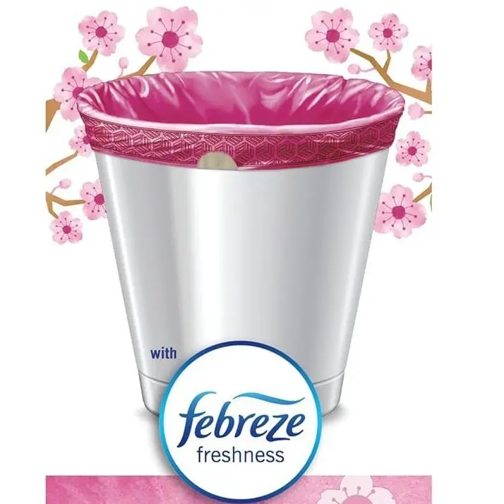 Small Trash Bags 4 Gallon, Febreze Cherry Blossom Garbage Bags, Odor Resistant with Drawstring, 34 Count, Floral